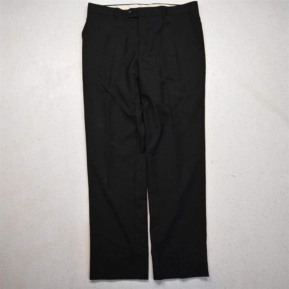 Mantoni 36x32 Black 100% Wool Flat Front Straight Suit Trouser Dress Mens Pants